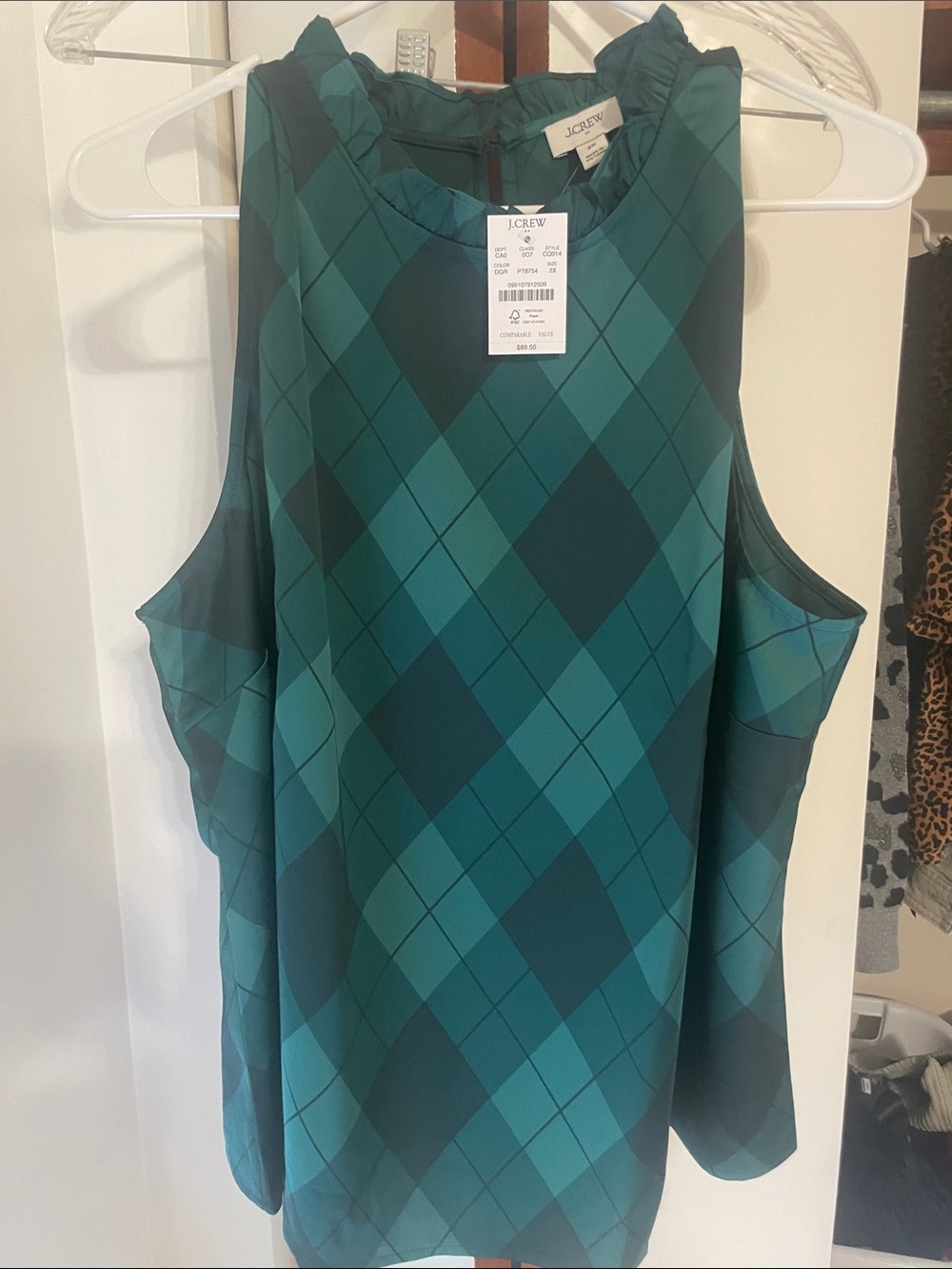 J. Crew Teal and Dark Green Argyle Sleeveless Camisole